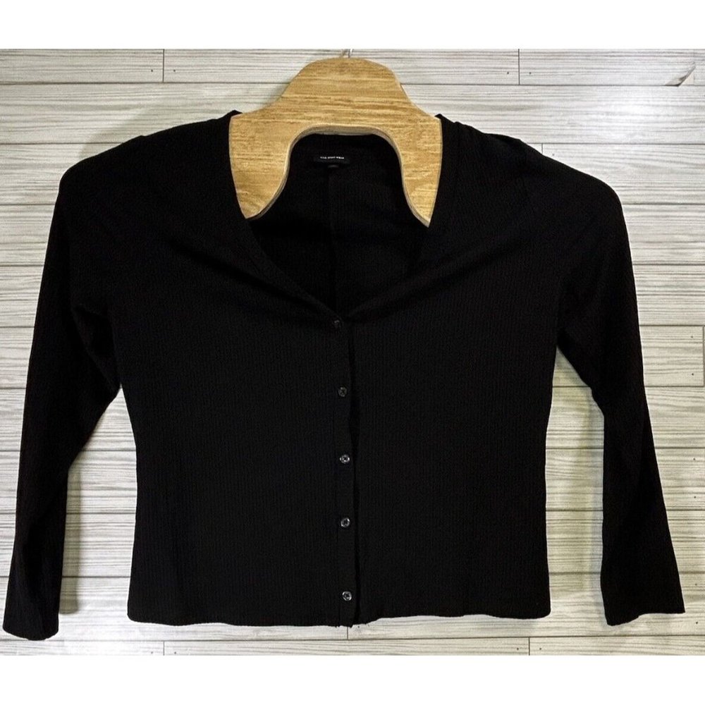 Women's WHO WHAT WEAR Button Up Cardigan Sweater size Lg Black Long Sleeve